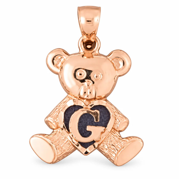Initial G Teddy Bear Heart Charm Pendant 14k Gold Rose Gold 14k