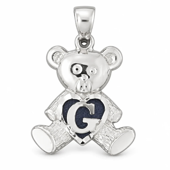 Initial G Teddy Bear Heart Charm Pendant 14k Gold White Gold 14k