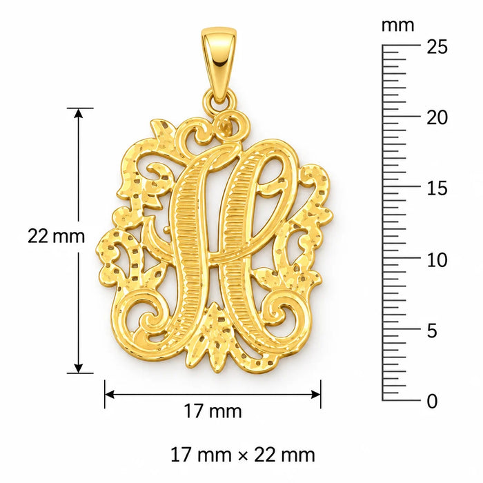 Initial H Charm Pendant 14k Gold (1.7 Grams) Yellow Gold 14k