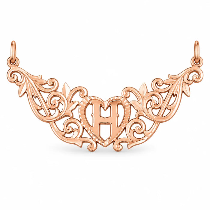Initial H Heart Charm Pendant 14k Gold (1 Gram) Rose Gold 14k