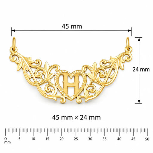 Initial H Heart Charm Pendant 14k Gold (1 Gram) Yellow Gold 14k