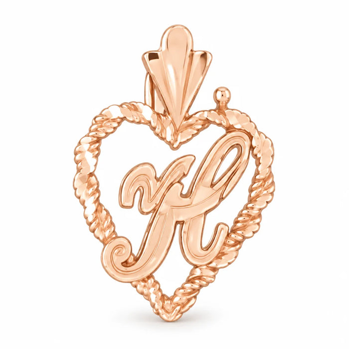 Initial H Heart Charm Pendant 14k Gold Rose Gold 14k