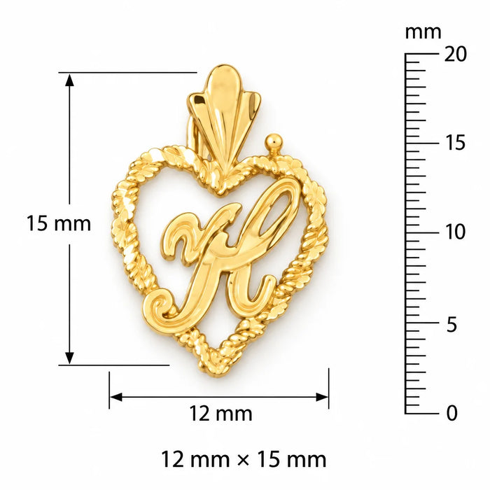 Initial H Heart Charm Pendant 14k Gold Yellow Gold 14k