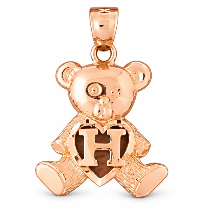 Initial H Teddy Bear Heart Charm Pendant 14k Gold Rose Gold 14k