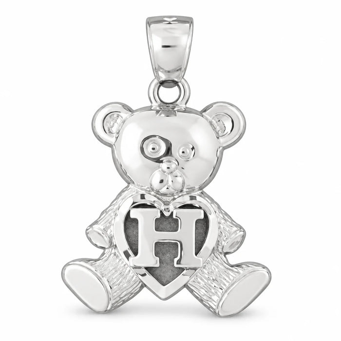 Initial H Teddy Bear Heart Charm Pendant 14k Gold White Gold 14k