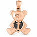 Initial I Teddy Bear Heart Charm Pendant 14k Gold Rose Gold 14k
