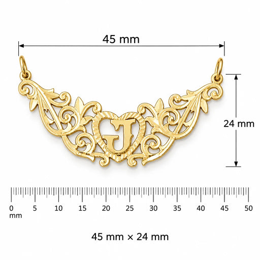 Initial J Heart Charm Pendant 14k Gold (1 Gram) Yellow Gold 14k