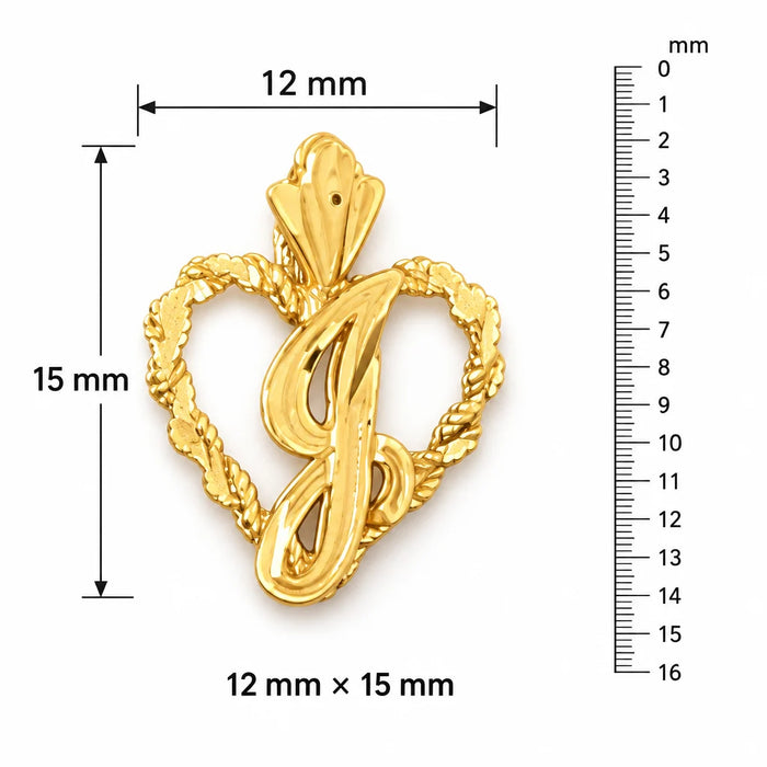 Initial J Heart Charm Pendant 14k Gold Yellow Gold 14k