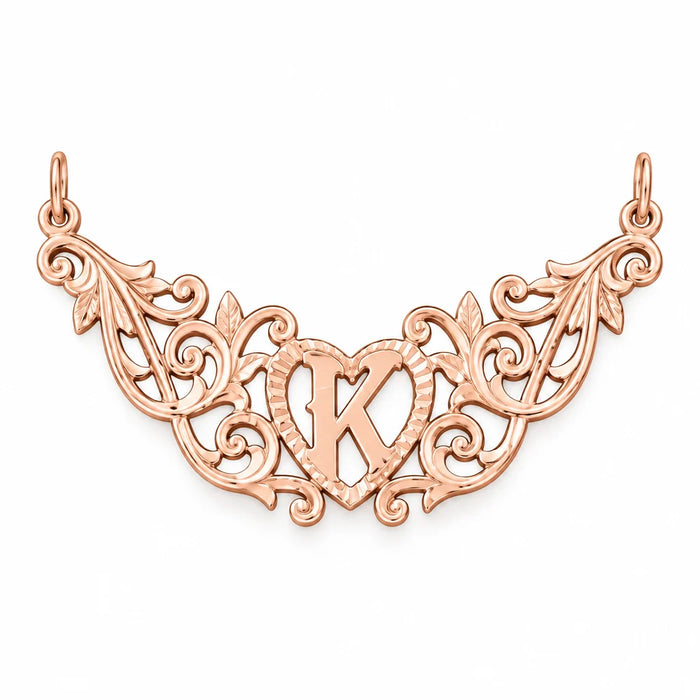 Initial K Heart Charm Pendant 14k Gold (1 Gram) Rose Gold 14k