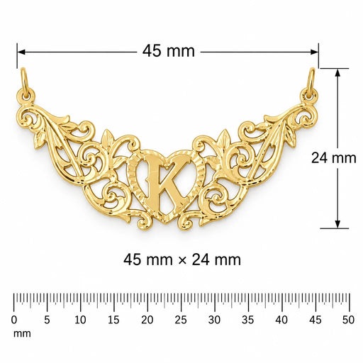 Initial K Heart Charm Pendant 14k Gold (1 Gram) Yellow Gold 14k
