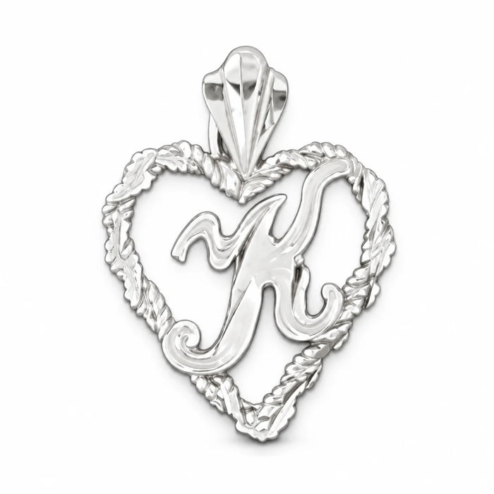 Initial K Heart Charm Pendant 14k Gold White Gold 14k