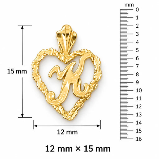 Initial K Heart Charm Pendant 14k Gold Yellow Gold 14k