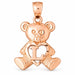 Initial L Teddy Bear Heart Charm Pendant 14k Gold Rose Gold 14k
