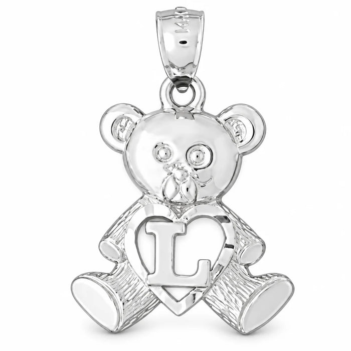Initial L Teddy Bear Heart Charm Pendant 14k Gold White Gold 14k