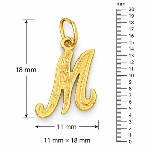 Initial M Charm Pendant 14k Gold (0.5 Grams) Yellow Gold 14k