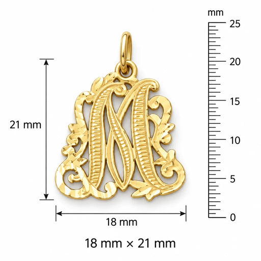 Initial M Charm Pendant 14k Gold (1.7 Grams) Yellow Gold 14k
