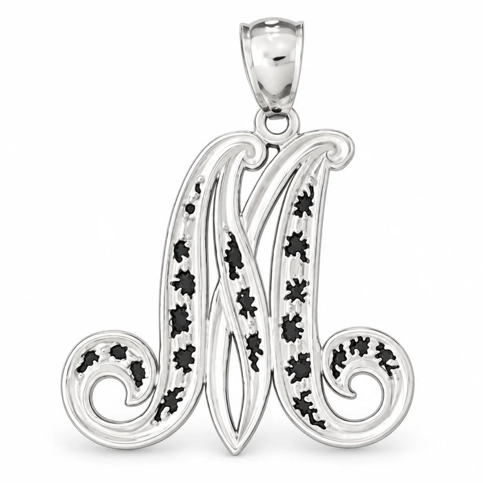 Initial M Charm Pendant 14k Gold (2.7 Grams) White Gold 14k