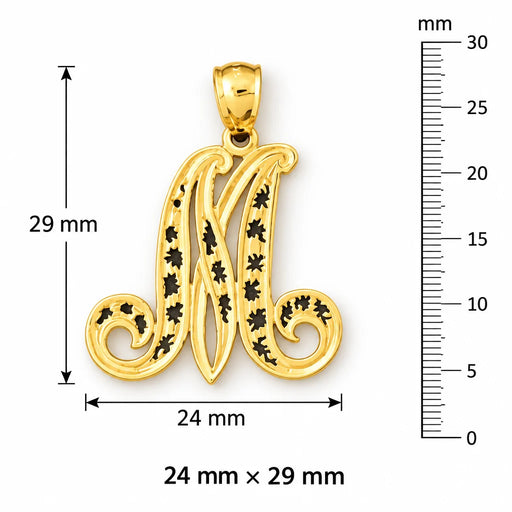 Initial M Charm Pendant 14k Gold (2.7 Grams) Yellow Gold 14k