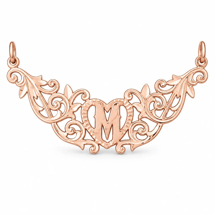 Initial M Heart Charm Pendant 14k Gold (1 Gram) Rose Gold 14k