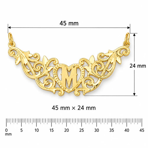Initial M Heart Charm Pendant 14k Gold (1 Gram) Yellow Gold 14k