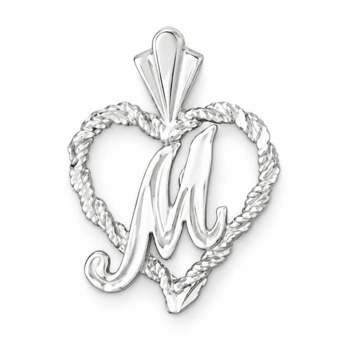 Initial M Heart Charm Pendant 14k Gold White Gold 14k
