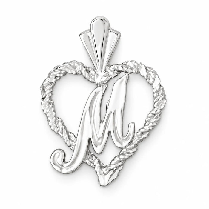 Initial M Heart Charm Pendant 14k Gold White Gold 14k