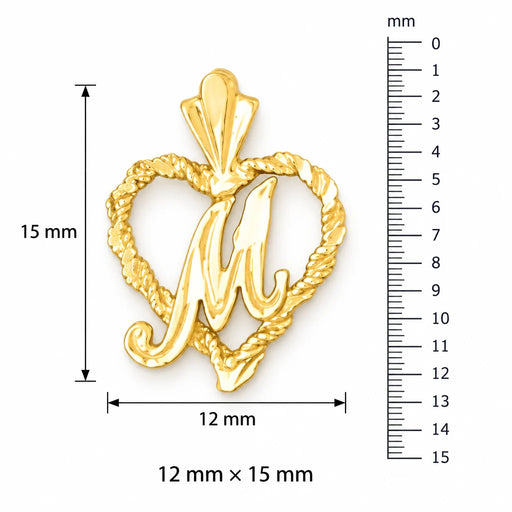 Initial M Heart Charm Pendant 14k Gold Yellow Gold 14k