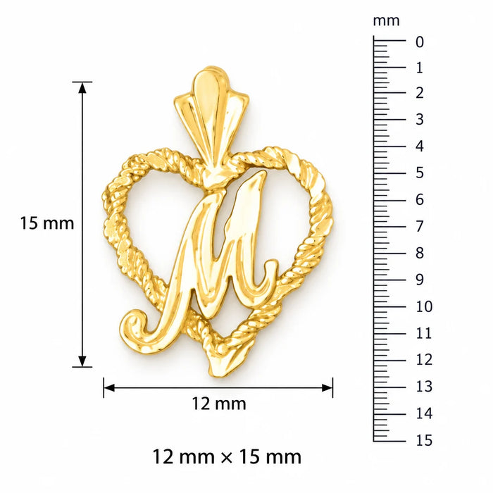 Initial M Heart Charm Pendant 14k Gold Yellow Gold 14k