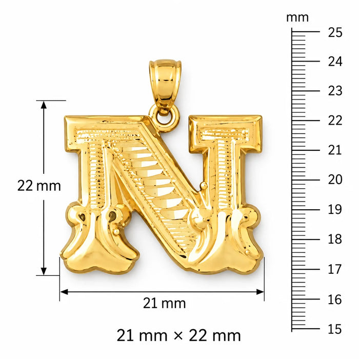 Initial N Charm Pendant 14k Gold (3 Grams) Yellow Gold 14k