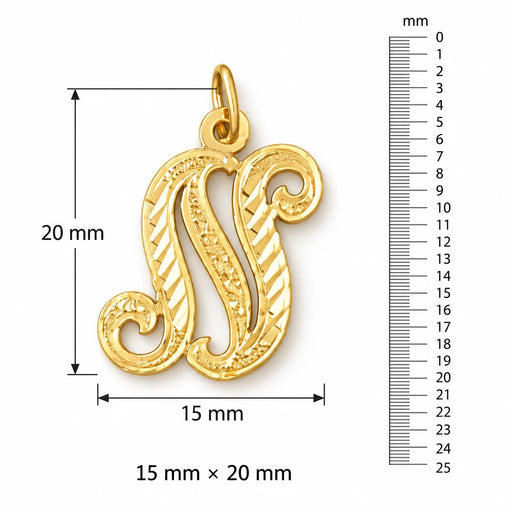 Initial N Classic Charm Pendant 14k Gold (1 Gram) Yellow Gold 14k