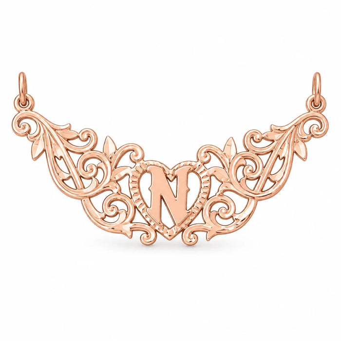 Initial N Heart Charm Pendant 14k Gold (1 Gram) Rose Gold 14k