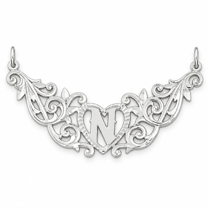 Initial N Heart Charm Pendant 14k Gold (1 Gram) White Gold 14k