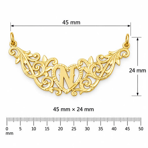 Initial N Heart Charm Pendant 14k Gold (1 Gram) Yellow Gold 14k
