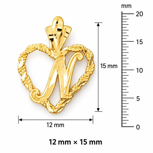 Initial N Heart Charm Pendant 14k Gold Yellow Gold 14k