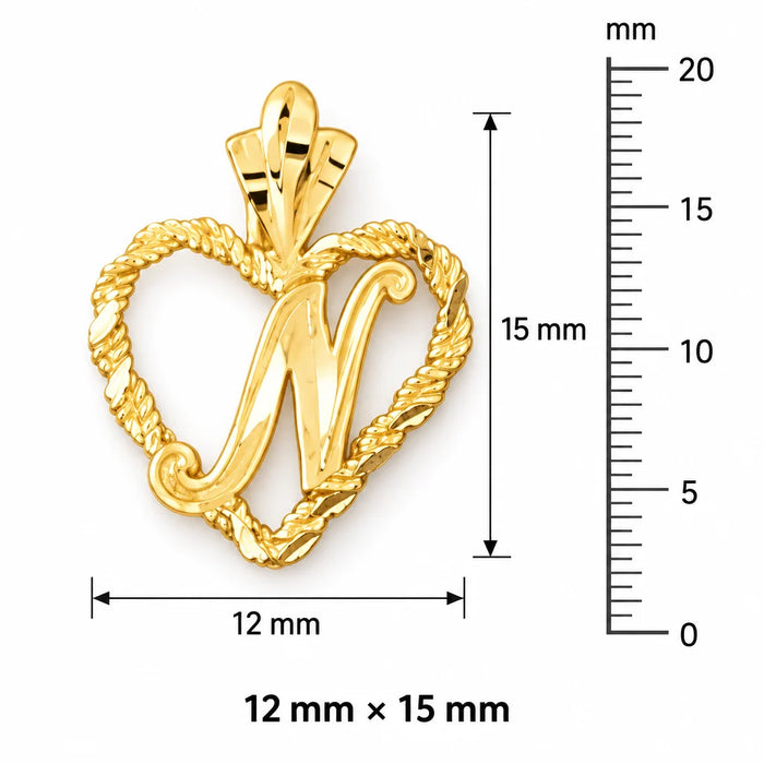 Initial N Heart Charm Pendant 14k Gold Yellow Gold 14k