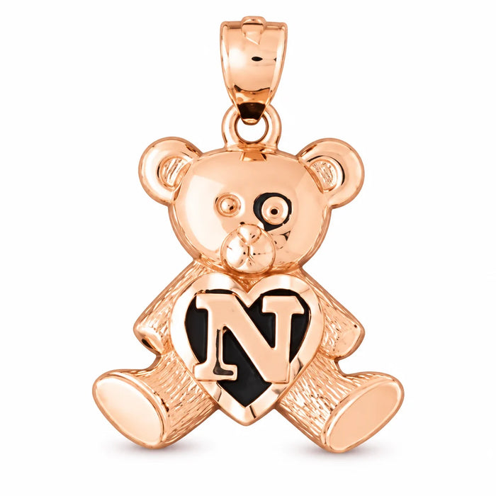 Initial N Teddy Bear Heart Charm Pendant 14k Gold Rose Gold 14k