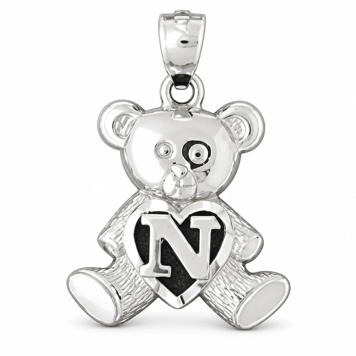 Initial N Teddy Bear Heart Charm Pendant 14k Gold White Gold 14k