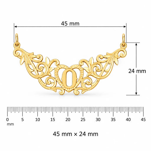 Initial O Heart Charm Pendant 14k Gold (1 Gram) Yellow Gold 14k