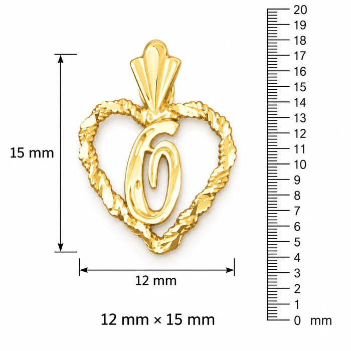 Initial O Heart Charm Pendant 14k Gold Yellow Gold 14k