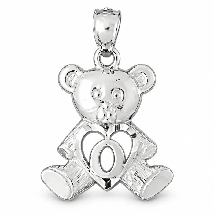 Initial O Teddy Bear Heart Charm Pendant 14k Gold White Gold 14k