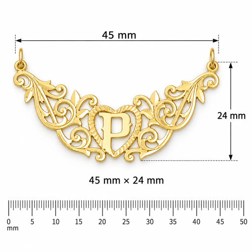 Initial P Heart Charm Pendant 14k Gold (1 Gram) Yellow Gold 14k