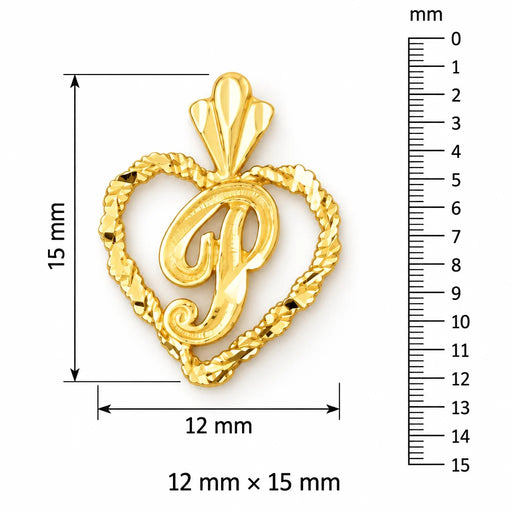 Initial P Heart Charm Pendant 14k Gold Yellow Gold 14k