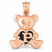 Initial P Teddy Bear Heart Charm Pendant 14k Gold Rose Gold 14k