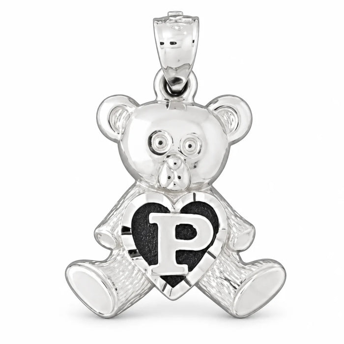 Initial P Teddy Bear Heart Charm Pendant 14k Gold White Gold 14k