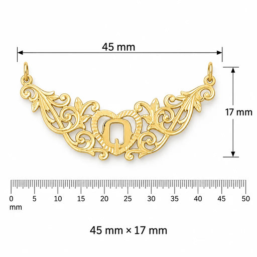 Initial Q Heart Charm Pendant 14k Gold (1 Gram) Yellow Gold 14k