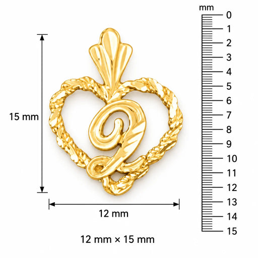 Initial Q Heart Charm Pendant 14k Gold Yellow Gold 14k