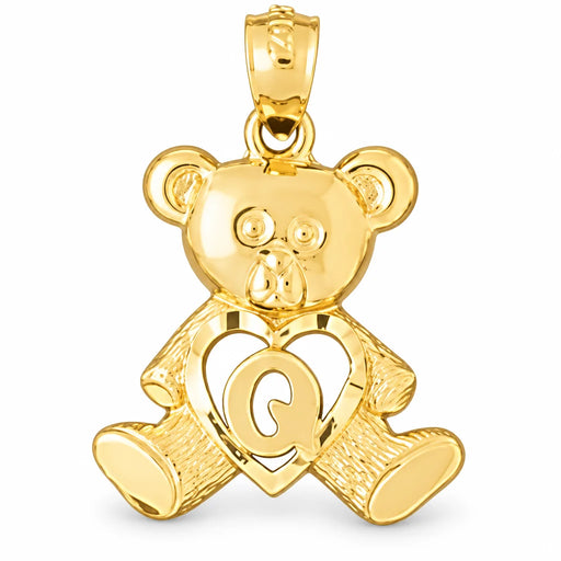 Initial Q Teddy Bear Heart Charm Pendant 14k Gold Yellow Gold 14k