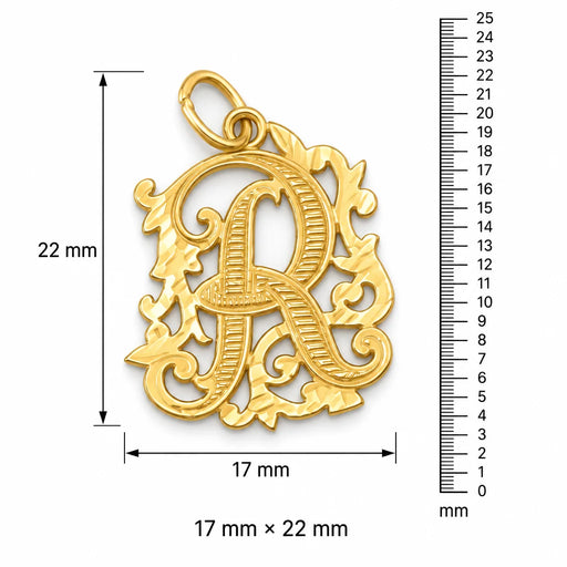 Initial R Charm Pendant 14k Gold (1.7 Grams) Yellow Gold 14k