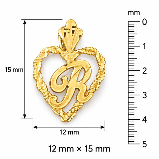 Initial R Heart Charm Pendant 14k Gold Yellow Gold 14k