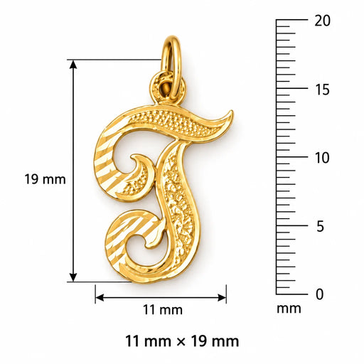 Initial T Classic Charm Pendant 14k Gold (1 Gram) Yellow Gold 14k
